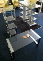 Glass Tables and Shelving.