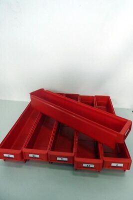 16 off Assorted Plastic Storage Bins 600mm (L) x 120mm (W) x 90mm (D)