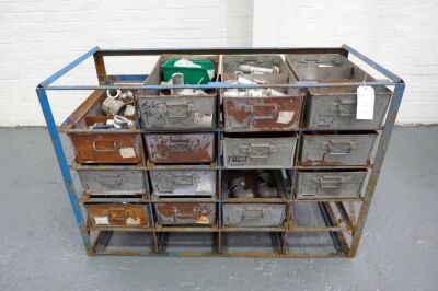 Steel Tote Bins And Rack With Assorted Pipe Fittings