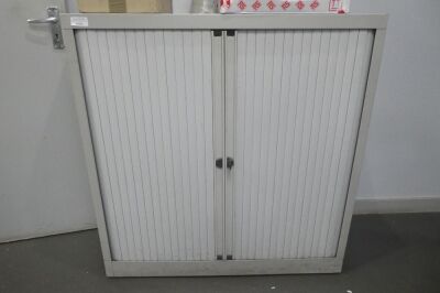 Metal Tambour Door Cabinet, 2 Shelves