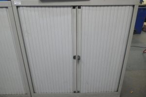 Metal Tambour Door Cabinet, 2 Shelves