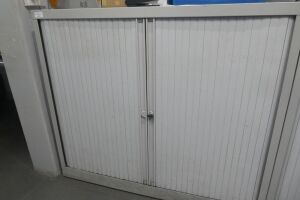 Metal Tambour Door Cabinet, 2 Shelves