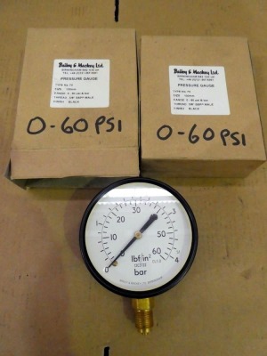 2 Off 100mm Bailey & Mackey 0-60psi Gauges