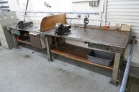 Steel Topped Workbench With Vices, Cast Iron Legs