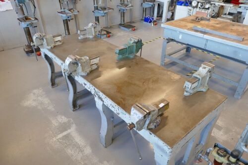 108" x 36" x 35" High CI Work Bench With Vices